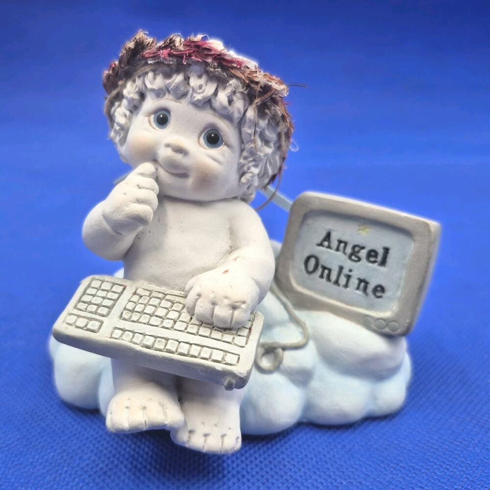 Vintage Dreamsicle Angel Online Cherub Figurine 200O Cast Art 4.5x4x3"